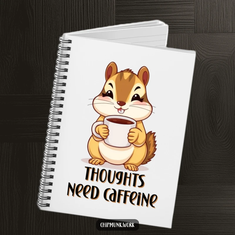 Funny chipmunk offering a tiny coffee mug with both paws, featured on the cover of a charming notebook.