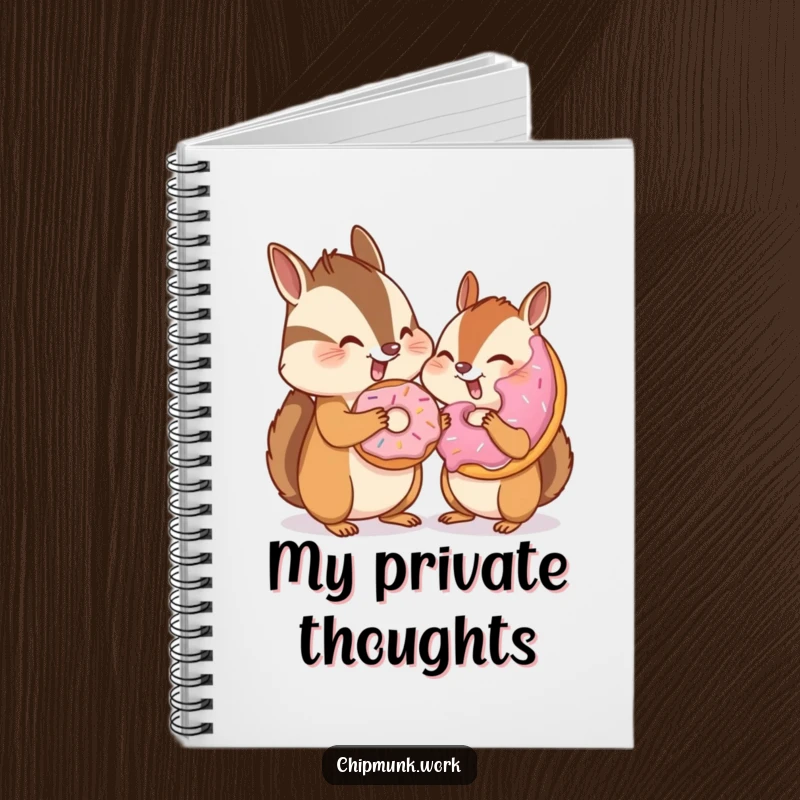 Funny chipmunk winking and sharing a donut with an invisible friend in a notebook, inspiring creative writing and humor, ideal for note-takers.