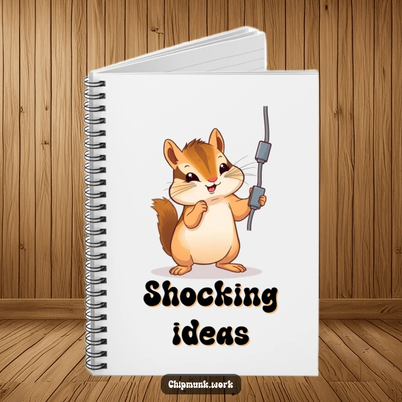 Funny chipmunk notebook illustrating a chipmunk playfully batting at an electrical cord, perfect for journaling adventures.
