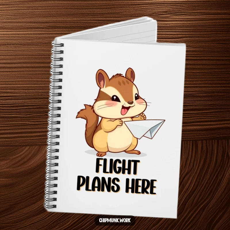 Funny chipmunk notebook with an enthusiastic chipmunk proudly presenting a crumpled paper airplane, great for notes.