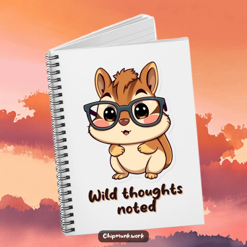 Funny chipmunk notebook, character wearing oversized glasses, looking comically surprised, ideal for capturing thoughts humorously.