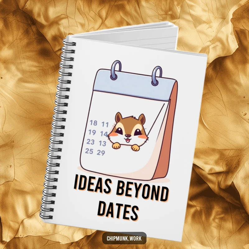 Funny chipmunk peeking from behind a calendar on a notebook cover, perfect for jotting down funny ideas.
