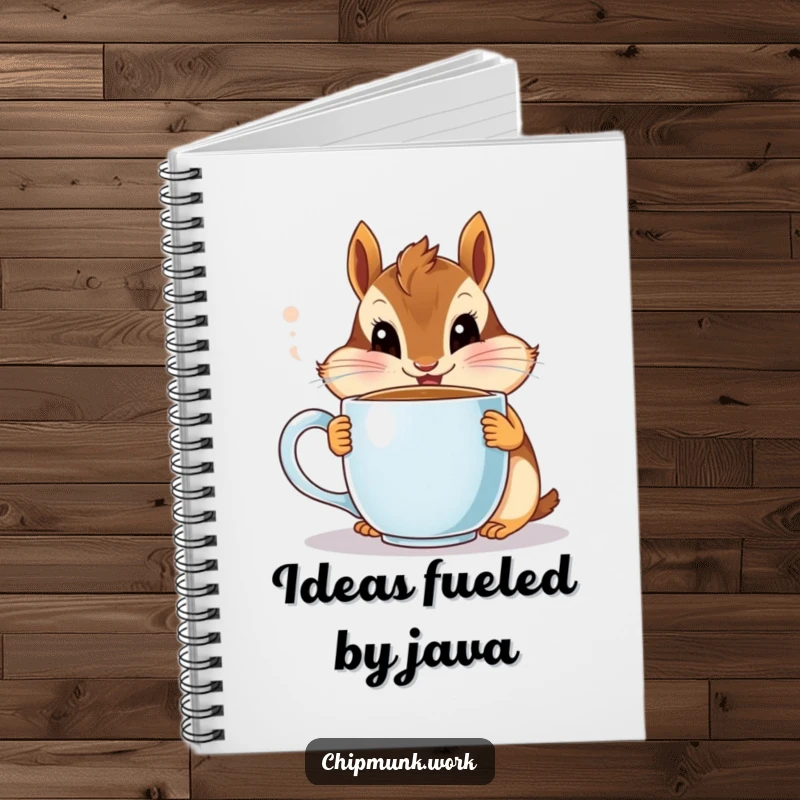 Funny chipmunk notebook, a cute animal wide-eyed with a coffee cup, great for notes.