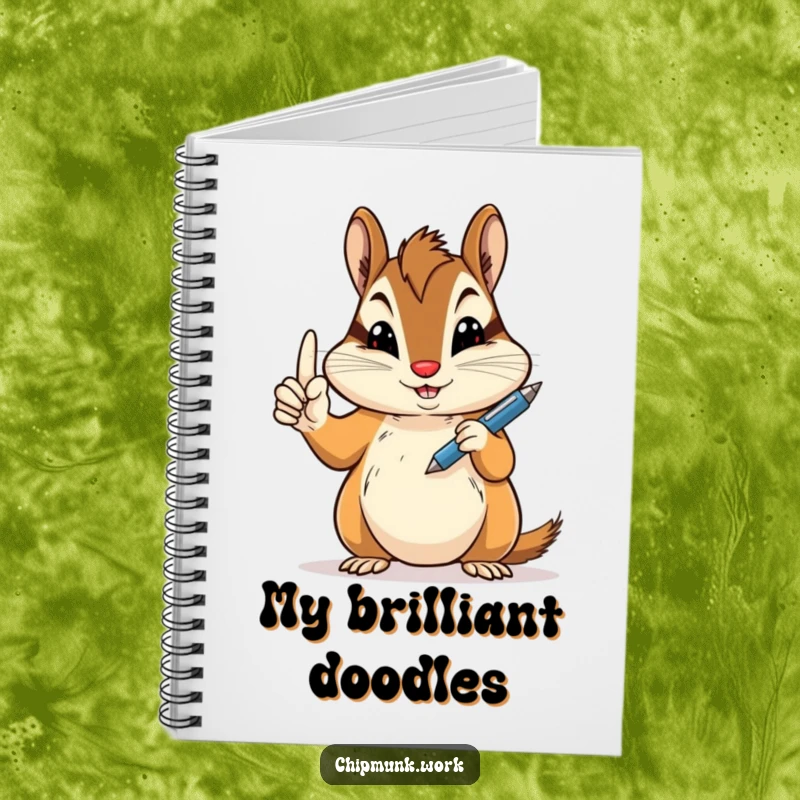 Funny peace sign chipmunk notebook with a chipmunk holding a pen jauntily, ideal funny gift.