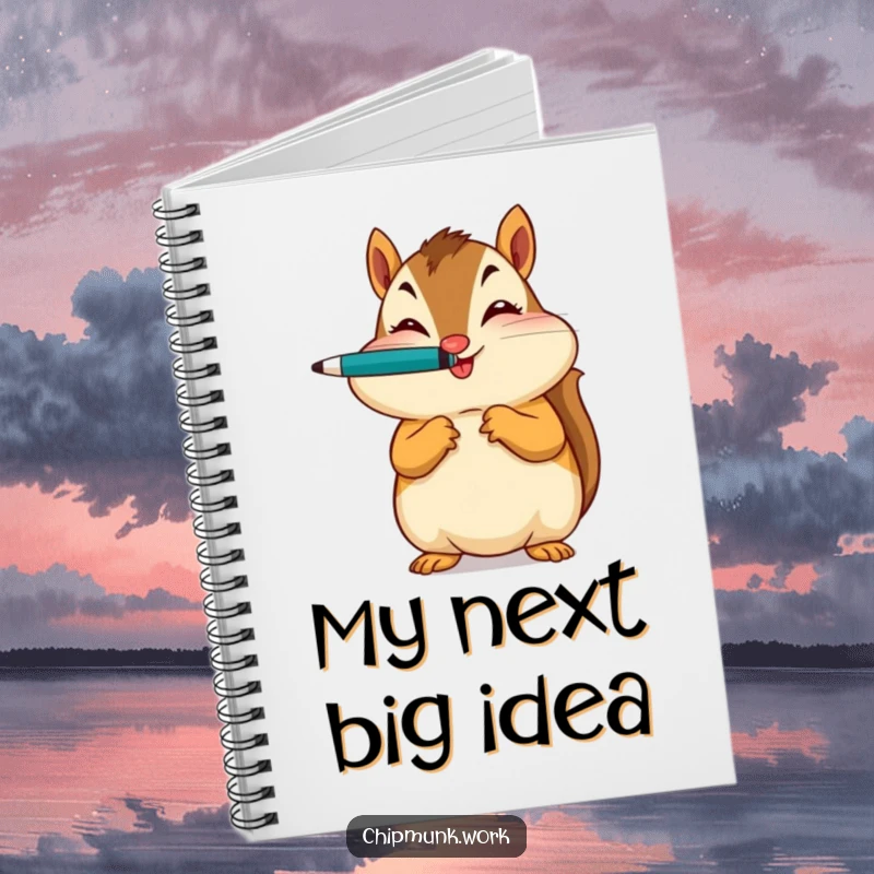 Funny notebook with a chipmunk balancing a pen on its nose, winking, perfect for capturing funny ideas.