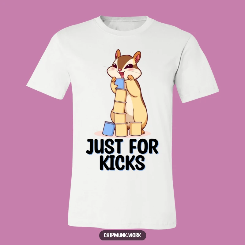 Funny Chipmunk Paper Cup Tower T-Shirt - Witty Woodland Creature Casual Wear