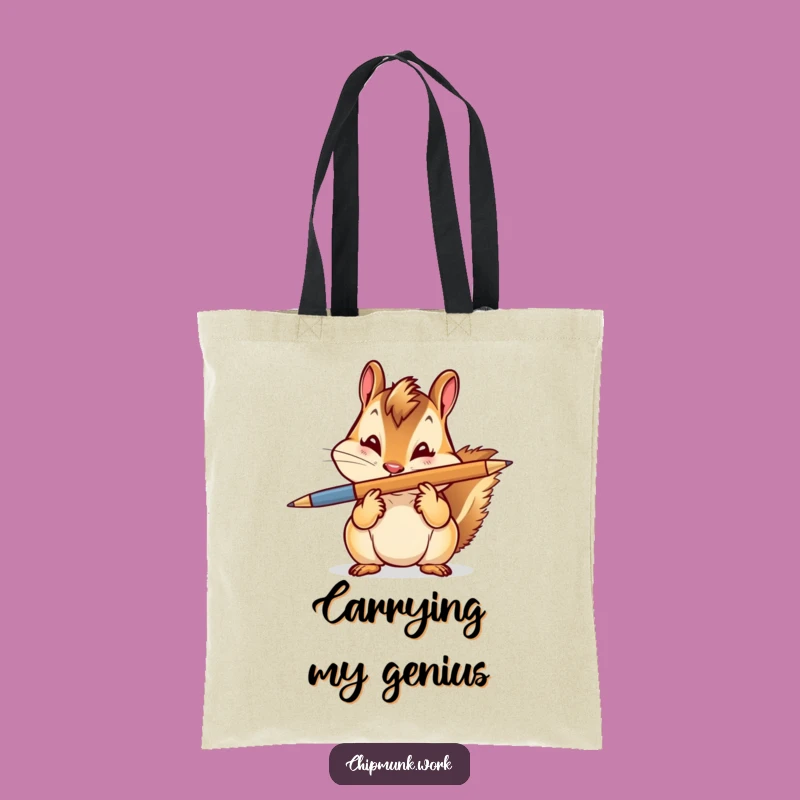 Funny Chipmunk Pen Balance Tote Bag: Playful Rodent's Witty Carry-All