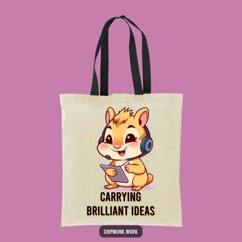 Funny Chipmunk Note-Taker Tote Bag - Headset Productivity Carryall